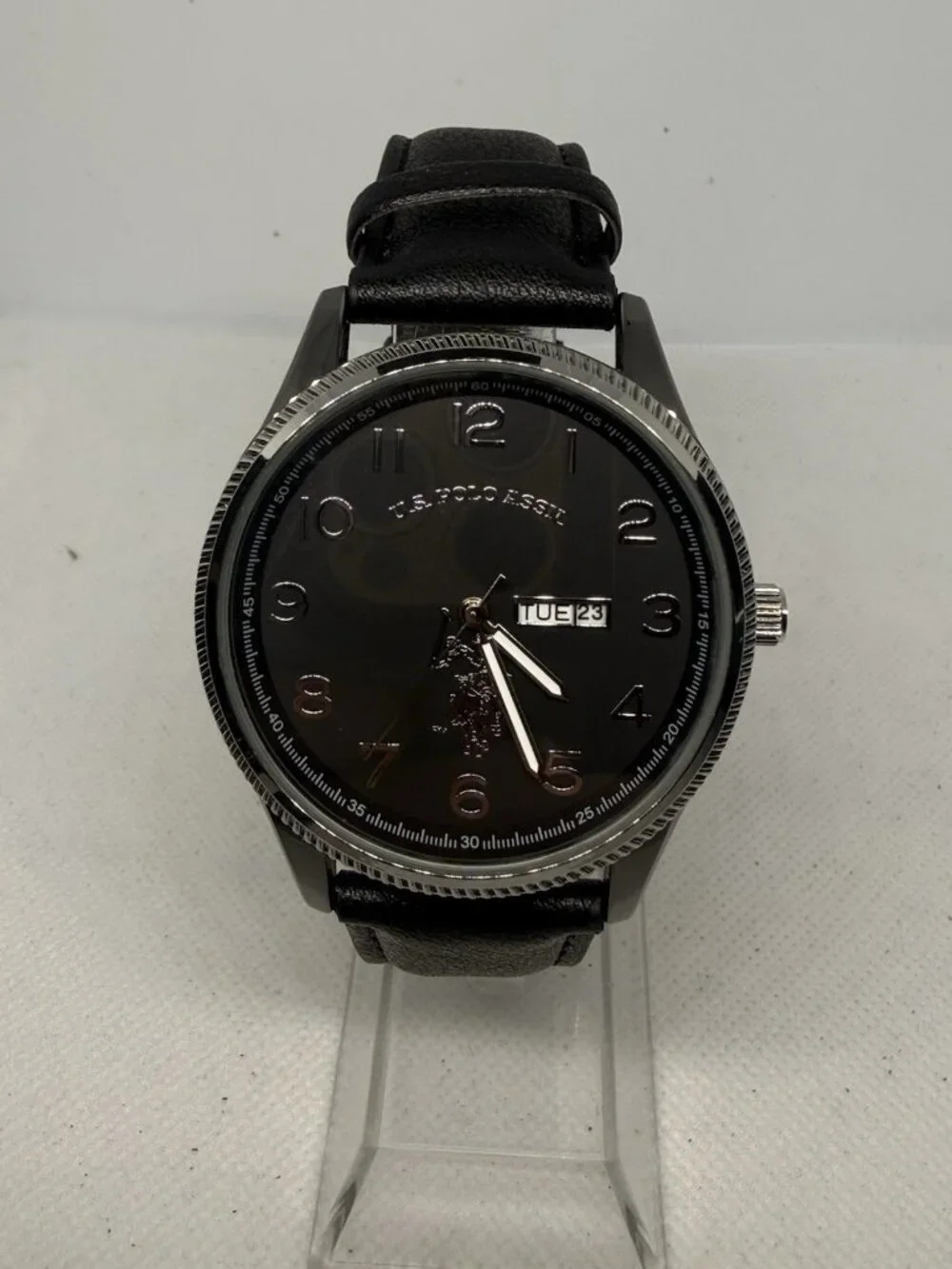 U.S. Polo Assn. Classic USC50702WM Mens Black Dial Day Date Leather Watch